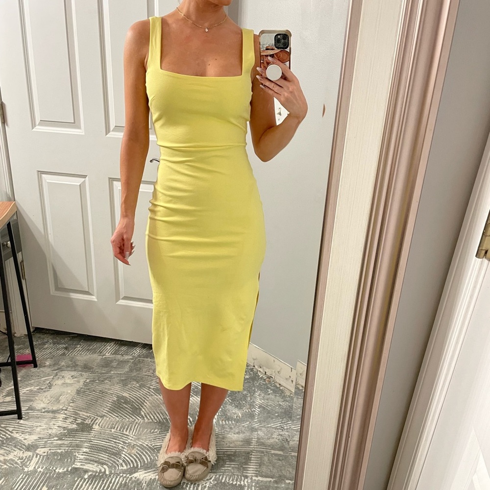 Yellow Bodycon Square Neck Tank Midi Dress - Picture 7 of 12